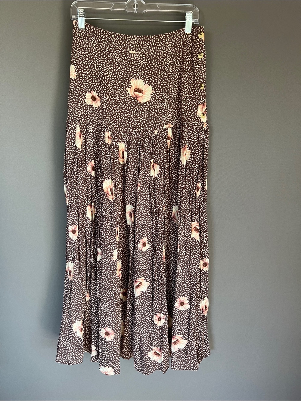 H&M Brown Maxi Skirt with Cream Floral Print NWT